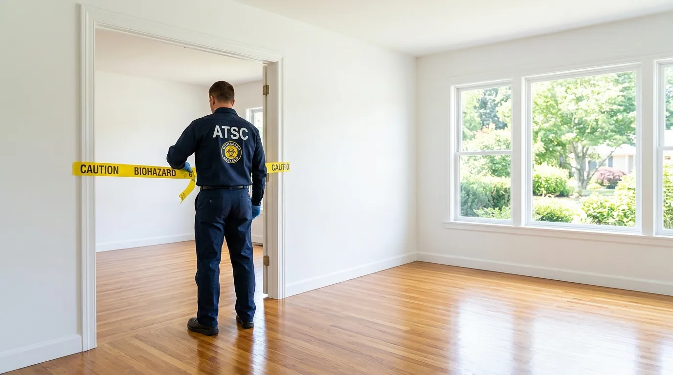 Certified biohazard cleanup crew performing Decomposition Cleanup in Dedham